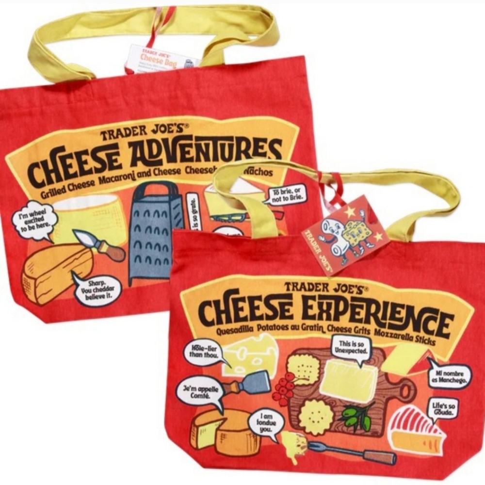 Trader Joe’s 2025 Limited Edition Reusable Bag, Cheese Adventures. LOT OF 2. NWT